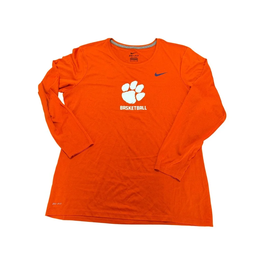 Nike Clemson Tigers Basketball Dri-FIT Long Sleeve Shirt Orange Mens XL
